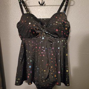 Torrid Black Rainbow Star Swimsuit Size 2DD/F